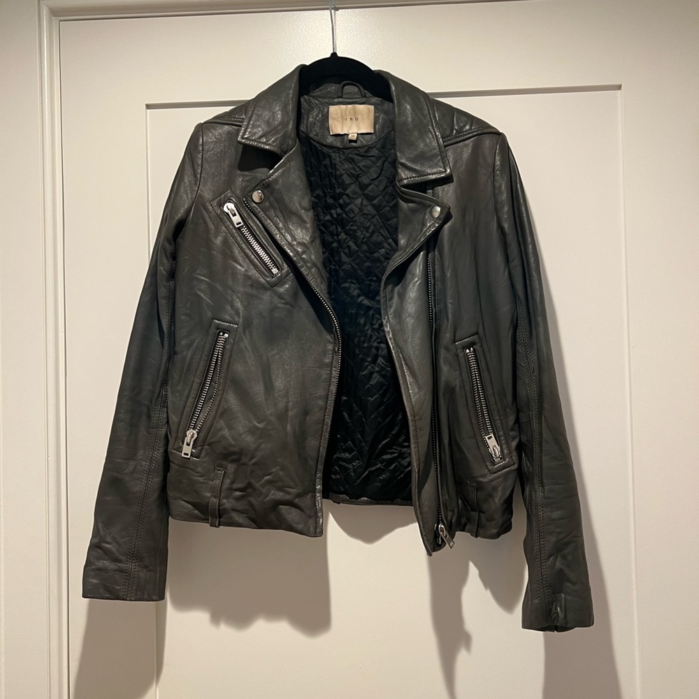IRO olive green leather jacket. Size 34.